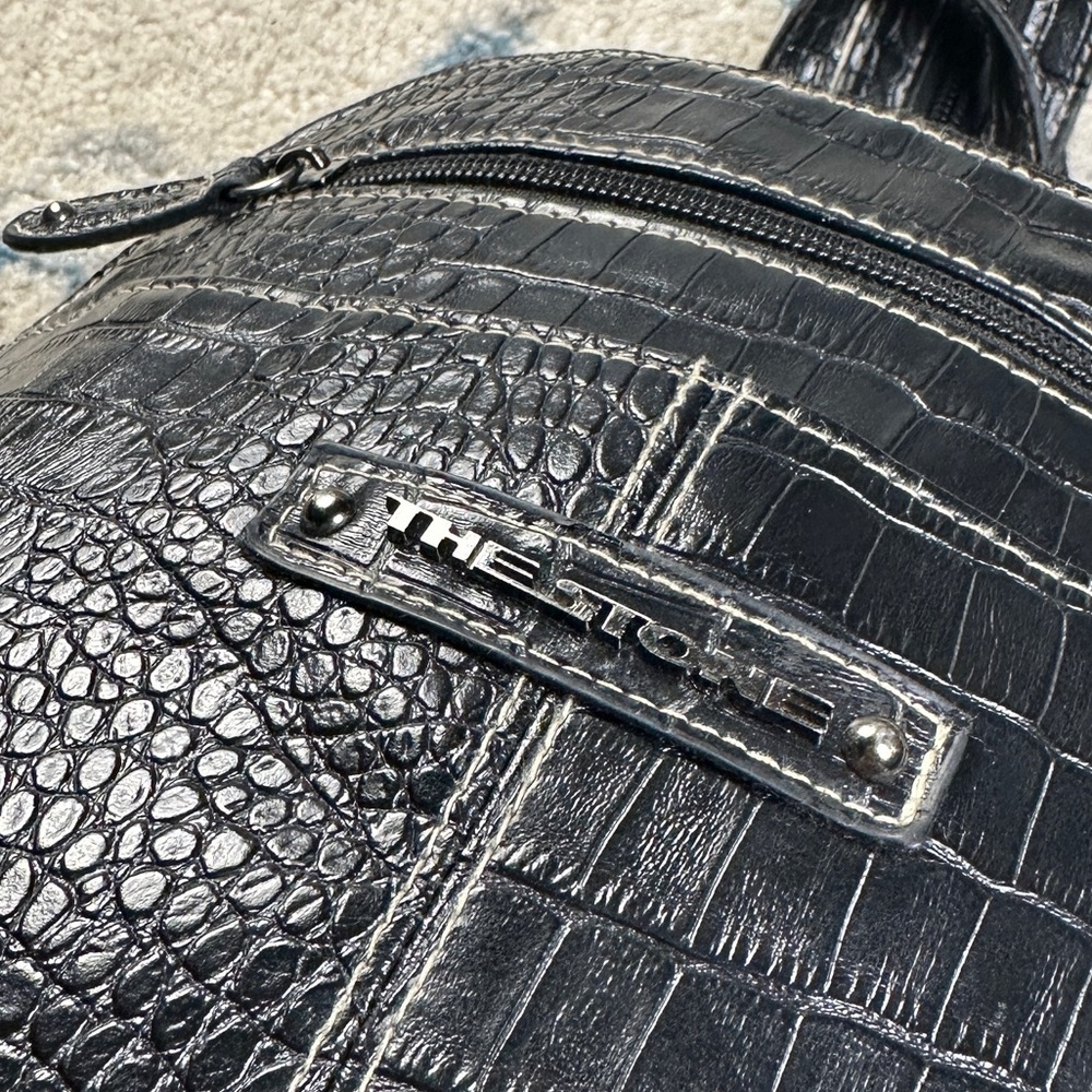 Faux Crocodile Leather Backpack - Black - pockets - Picture 3 of 7